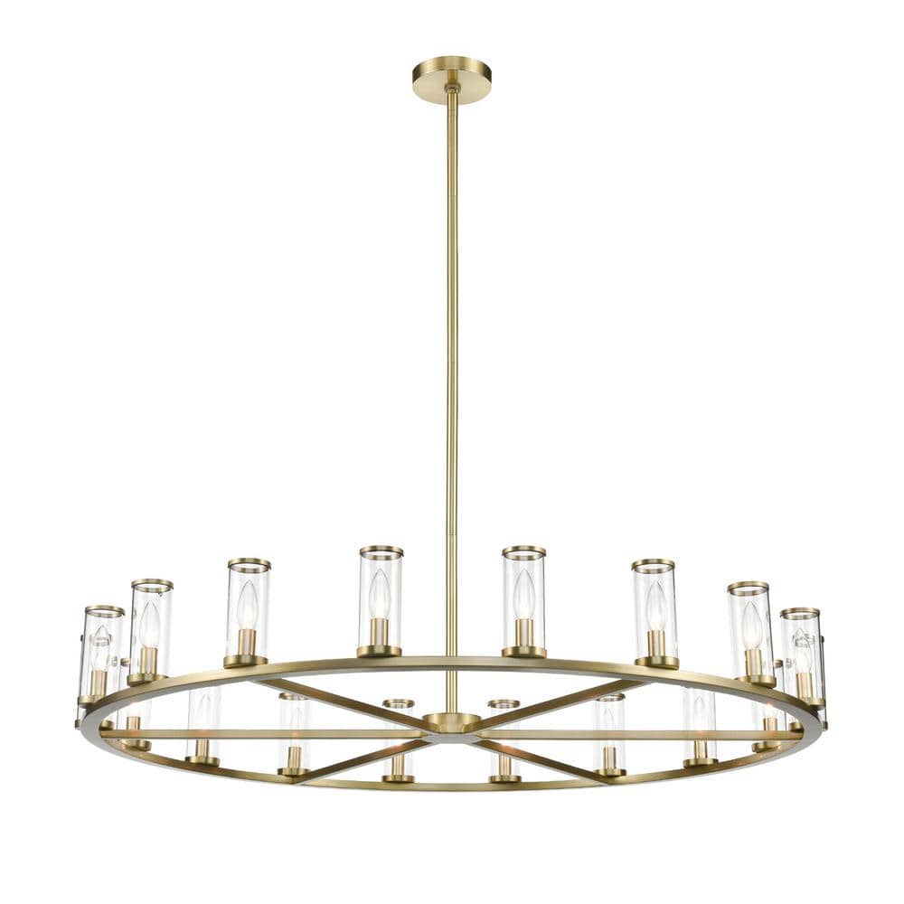 Natural Brass and Clear Crystal 18-Light Round Chandelier