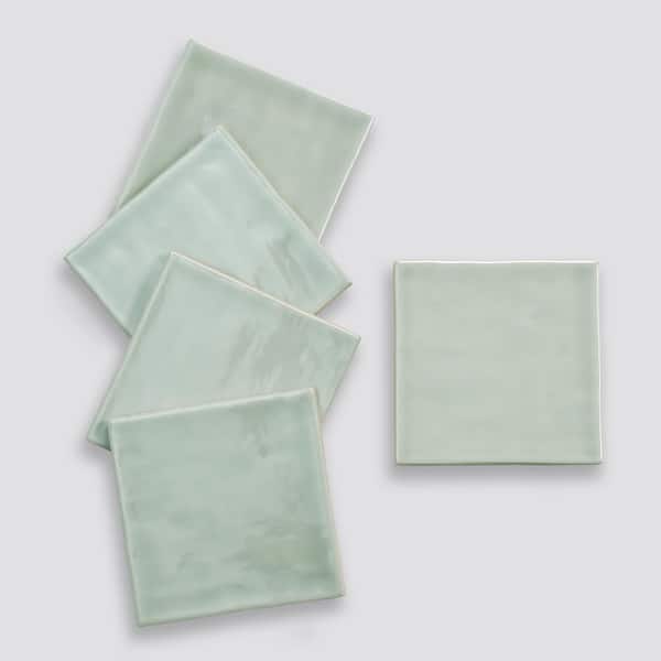 Marin 4 in. x 4 in. Glossy Aloe Green (Light Green) Ceramic Wall Tile (5.49 sq. ft./Carton)