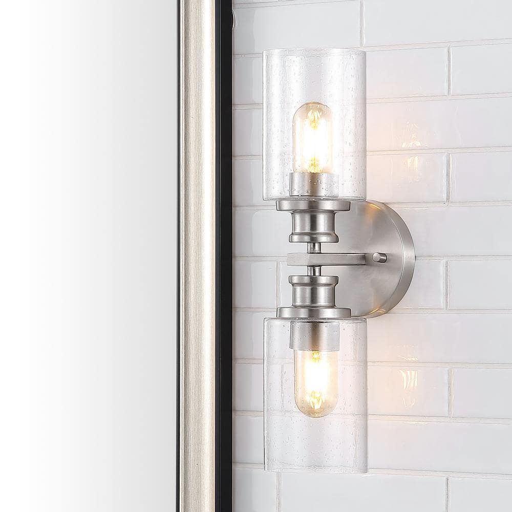 Nickel Cylinder 2-Light LED Vanity Wall Sconce