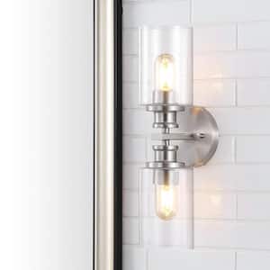 Jules Edison 16.5 in. 2-Light Nickel Cylinder Iron/Seeded Glass Farmhouse Contemporary LED Vanity Light