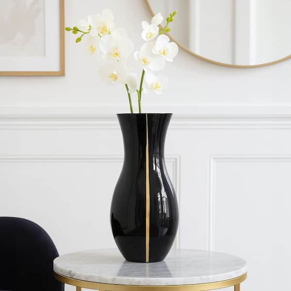 castellousa Black 13.5 Inch Tall Decorative Handmade Urn Glass Modern Flower Vase