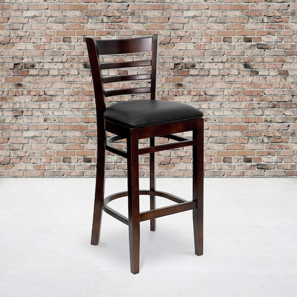 31 in. Black Vinyl Seat/Walnut Wood Frame Bar Stool - 2 pack