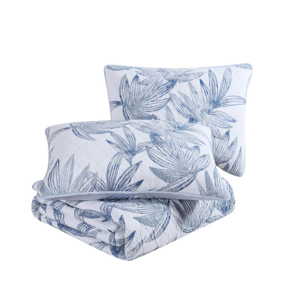 Kayo Blue Tropical Cotton Reversible Full/Queen Quilt Set