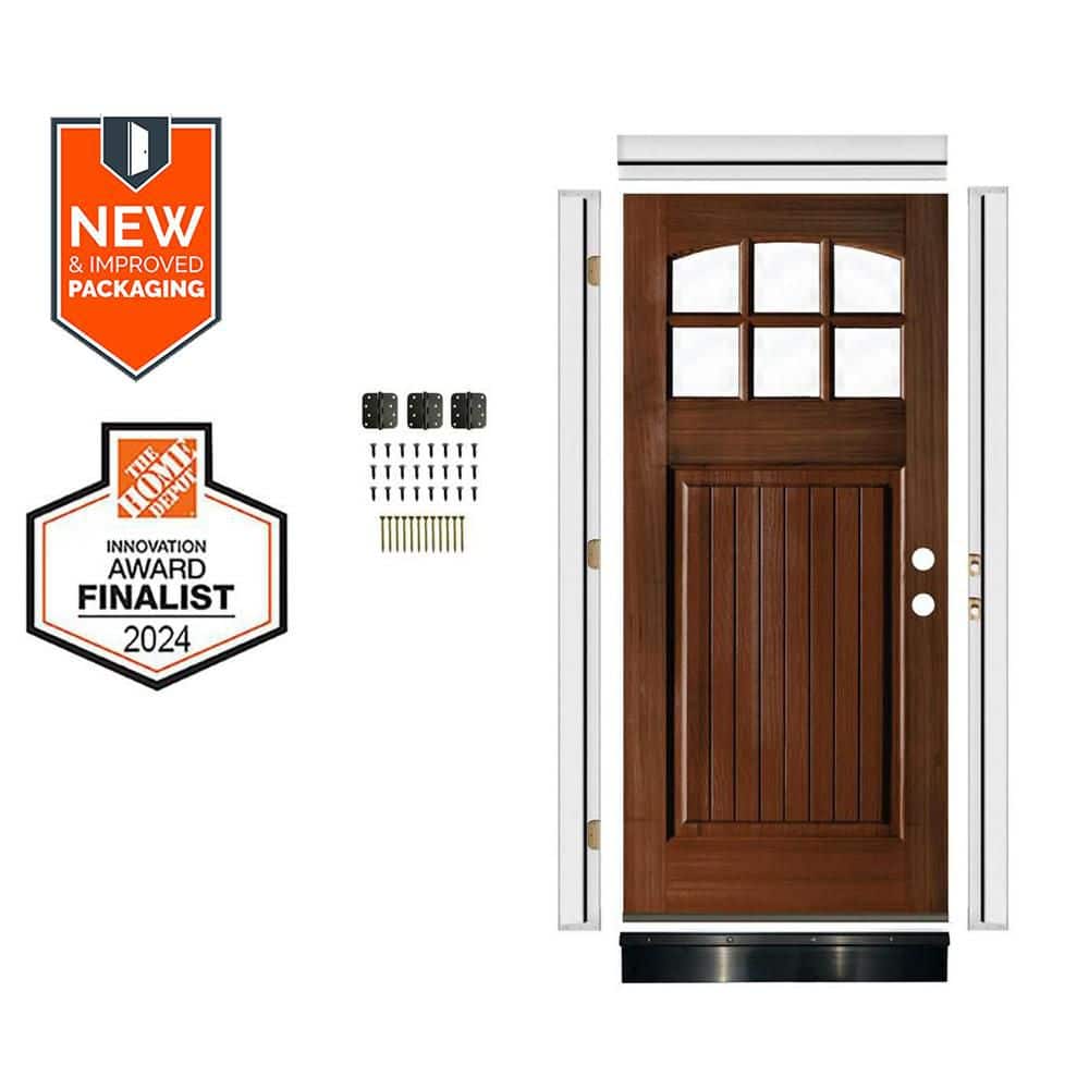 36in.x 80in.Left-Hand 6-Lite Arch Clear Glass Red Mahogany Stain Hemlock Wood Front Door Kit Plus Quick Assemble Jamb VG price history on PriceWatchPro