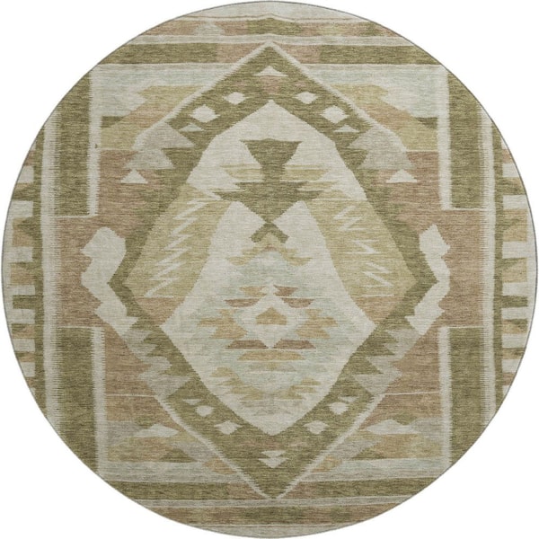 Mayfield Premium Machine Washable Abstract AMF1916 Linen 8 ft. x 8 ft. Round Rug