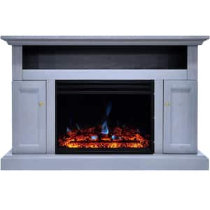 Kingsford 47.5 in. Freestanding Electric Fireplace TV Stand in Slate Blue with Deep Log Display