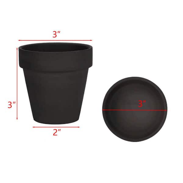 Black Terracotta Indoor/Outdoor Planter with Saucer (3 in. W x 3