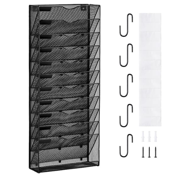 File Wall Rack, 1-Piece 12 Pockets Mesh Wall File Holder, Wall Mounted Magazine Mail Paper and Document Storage Folder