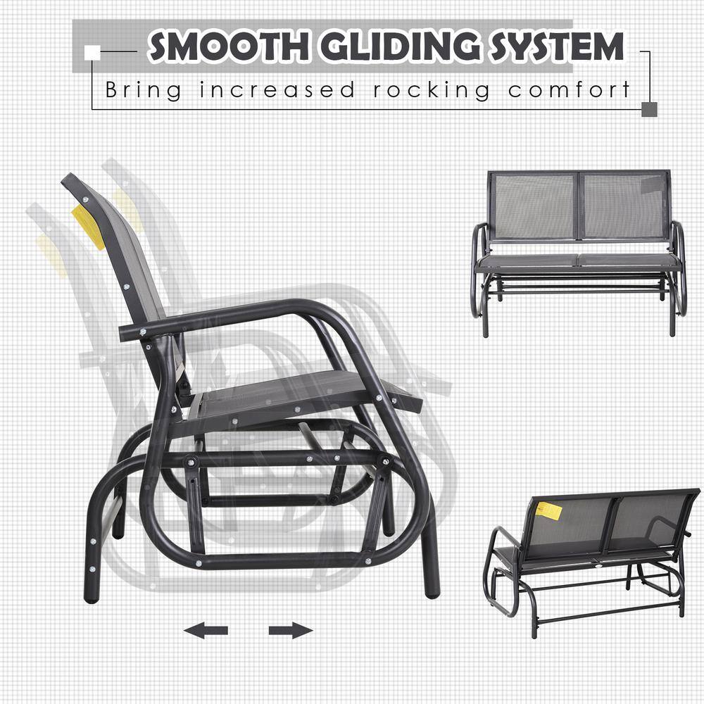 Gray Mesh Outdoor Glider Bench with Powder Coated Steel Frame