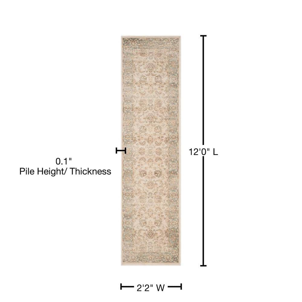 Ivory and Light Blue Vintage Runner Rug, 2'2" x 12'