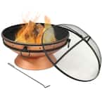 30 in. Copper Royal Cauldron Fire Pit with Handles and Spark Screen