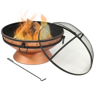 30 in. Copper Royal Cauldron Fire Pit with Handles and Spark Screen