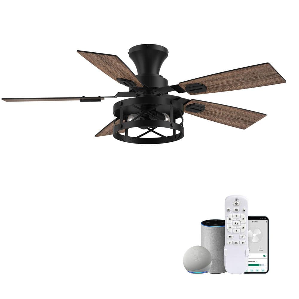 REDIAMS 42 in. Standard Black Smart Flush Mount Ceiling Fan with LED ...