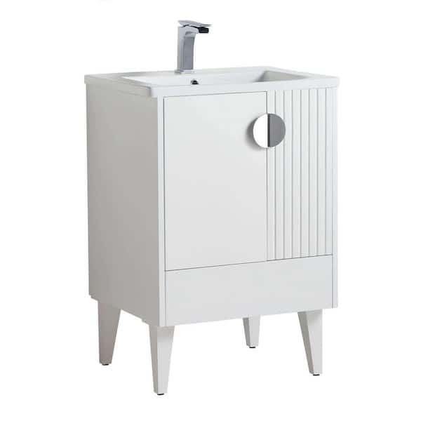 FINE FIXTURES Venezian 24 in. W x 18.11 in. D x 33 in. H Bathroom Vanity Side Cabinet in White Matte with White Ceramic Top