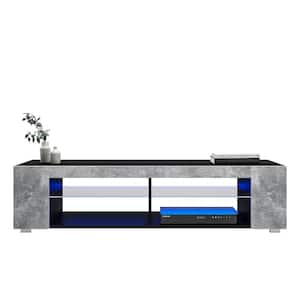 57 in. Gray and Black Wood LED TV Stand Fits TV's up to 65 in. with Glass Shelves