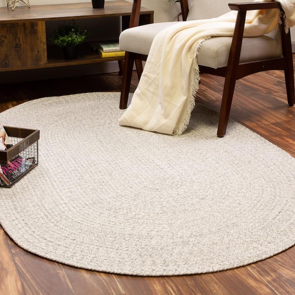 Braided Farmhouse Light Gray 6 ft. x 9 ft. Oval Cotton Area Rug