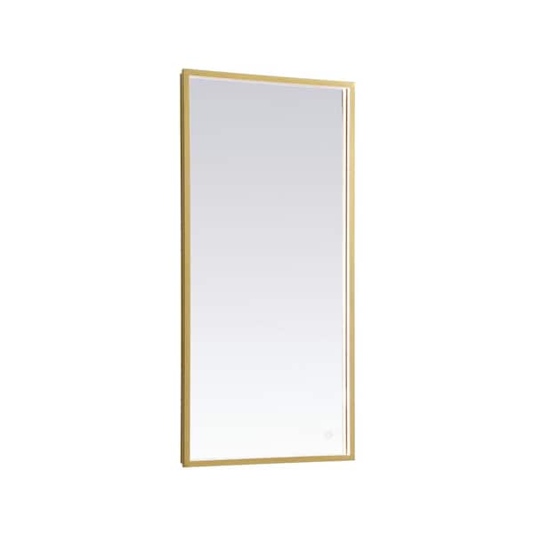 Unbranded Timeless Home 20 in. W x 40 in. H Modern Rectangular Aluminum Framed LED Wall Bathroom Vanity Mirror in Brass