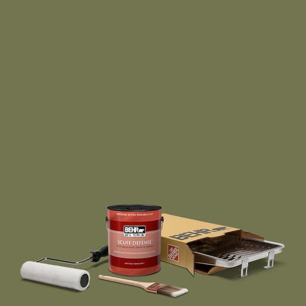 BEHR 1 gal. #S360-6 Secret Meadow Ultra Extra Durable Flat Interior Paint and 5-Piece Wooster Set All-in-One Project Kit