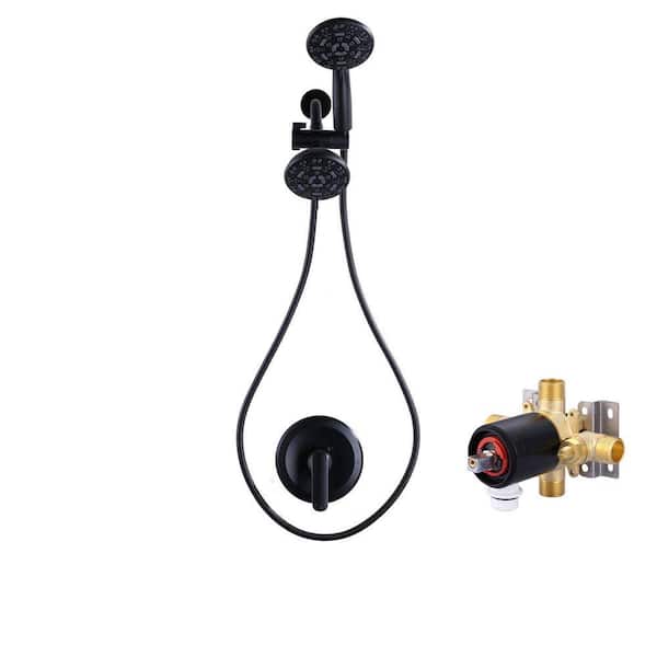 Single-Handle 7-Sprays Shower Faucet 1.8 GPM with Pressure-Balancing Valve in Matte Black