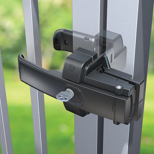 Black 2-Way Magnetic Self-Latching Fence Gate Latch Polymer Stainless Steel 