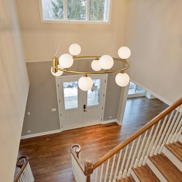 Lucie 31.5 in. 8-Light Modern Gold Round Chandelier with Globe Glass Shades