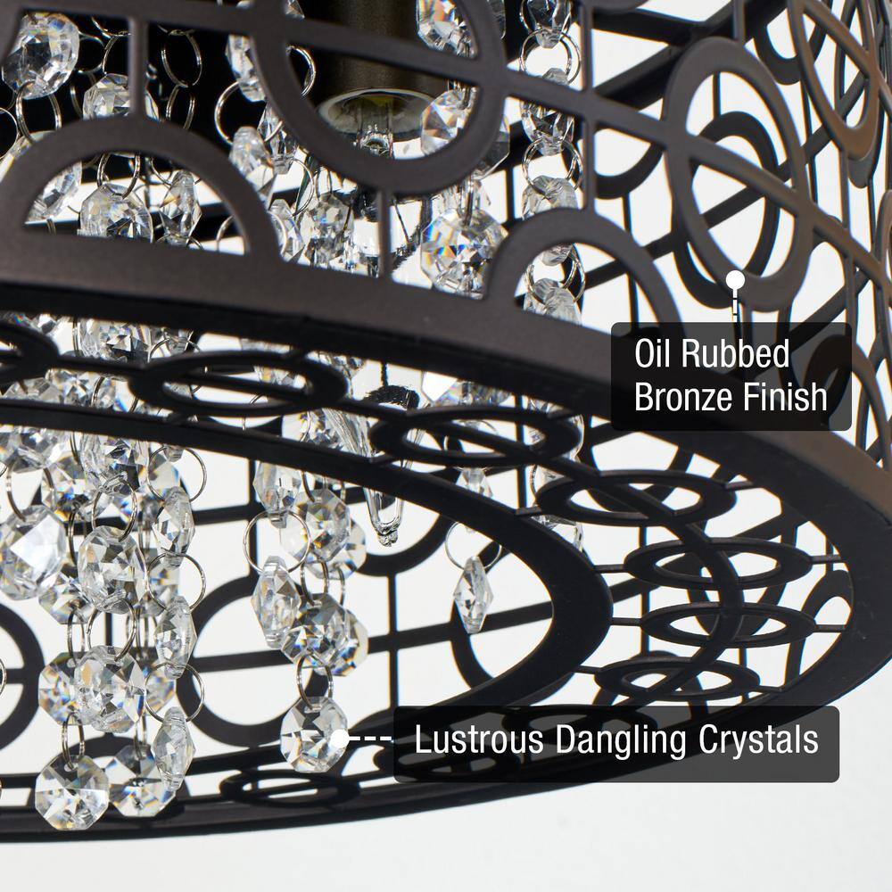 Brielle 15" Bronze Crystal Cage 4-Light Flush Mount Chandelier