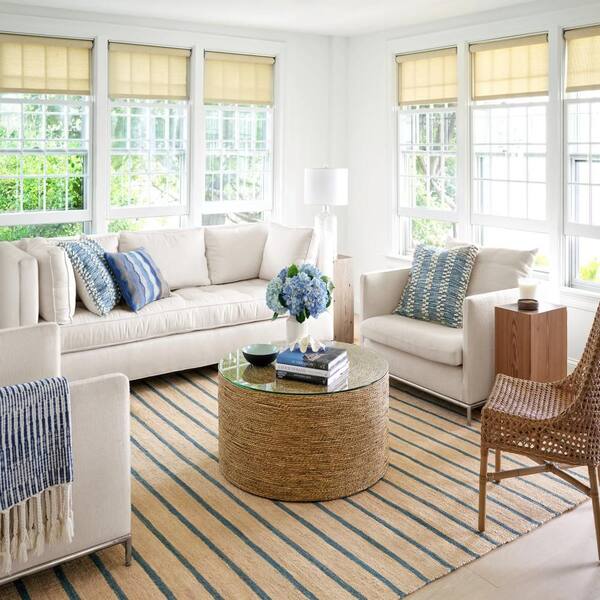 Moana Stripe Handwoven Jute Blue 3 ft. x 8 ft. Indoor Runner Rug