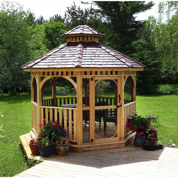 10 ft. Bayside Cedar Octagon Gazebo with Screen Kit