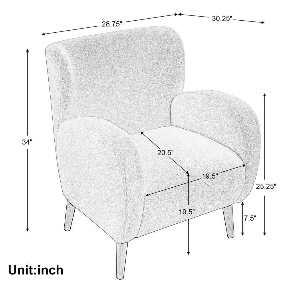 Camel Boucle Upholstered Barrel Accent Chair with Wood Legs