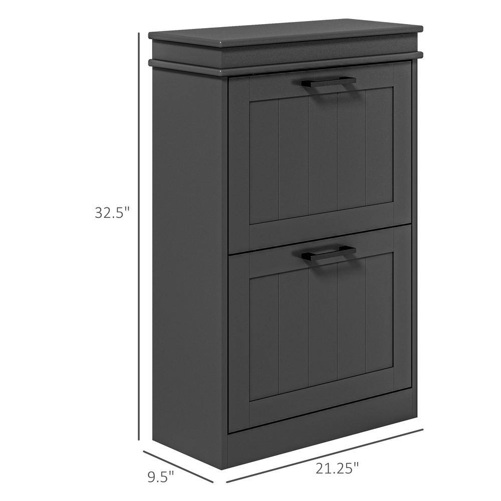 Black MDF Narrow Shoe Cabinet with Adjustable Shelves