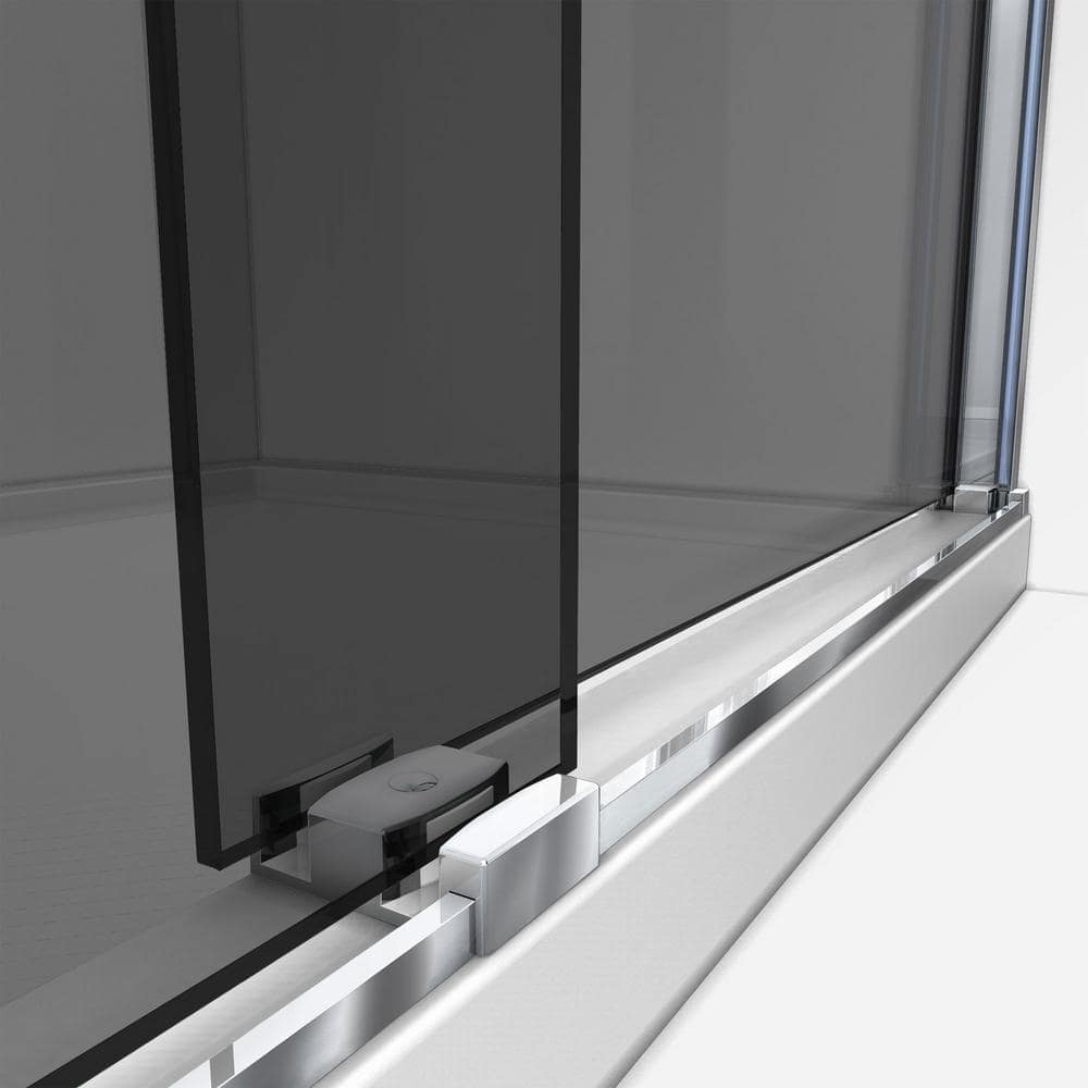 Sapphire Chrome Semi-Frameless Sliding Shower Door with Smoke Gray Glass