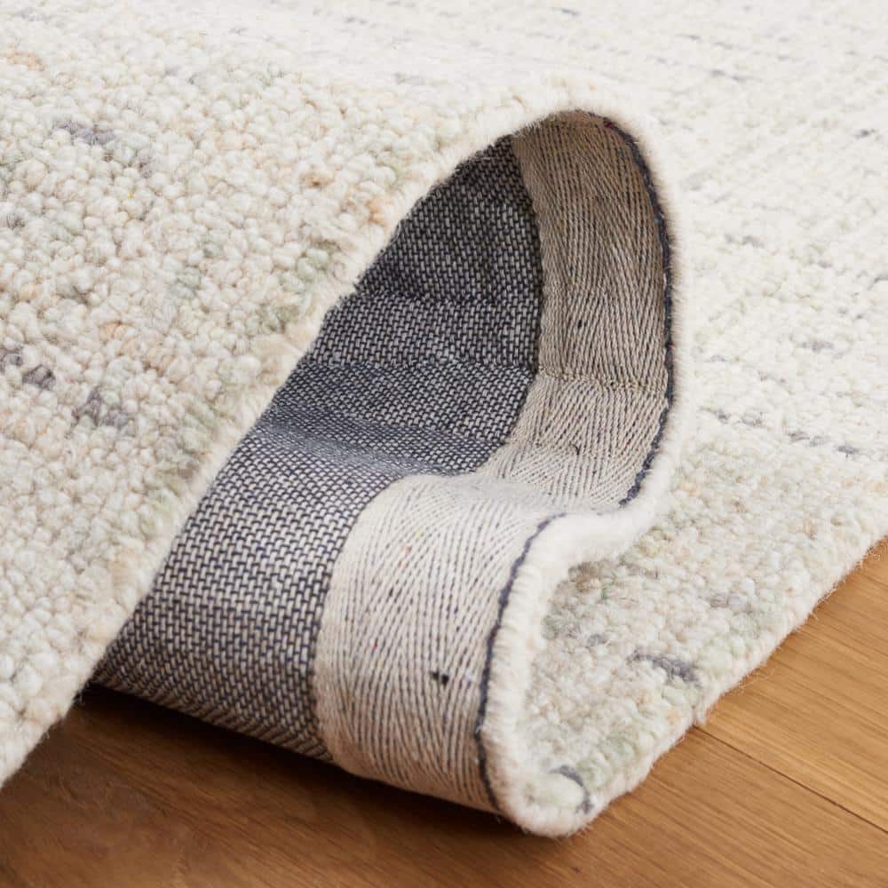 Ivory and Light Grey Hand-Tufted Wool Abstract Rug - 5' x 8'