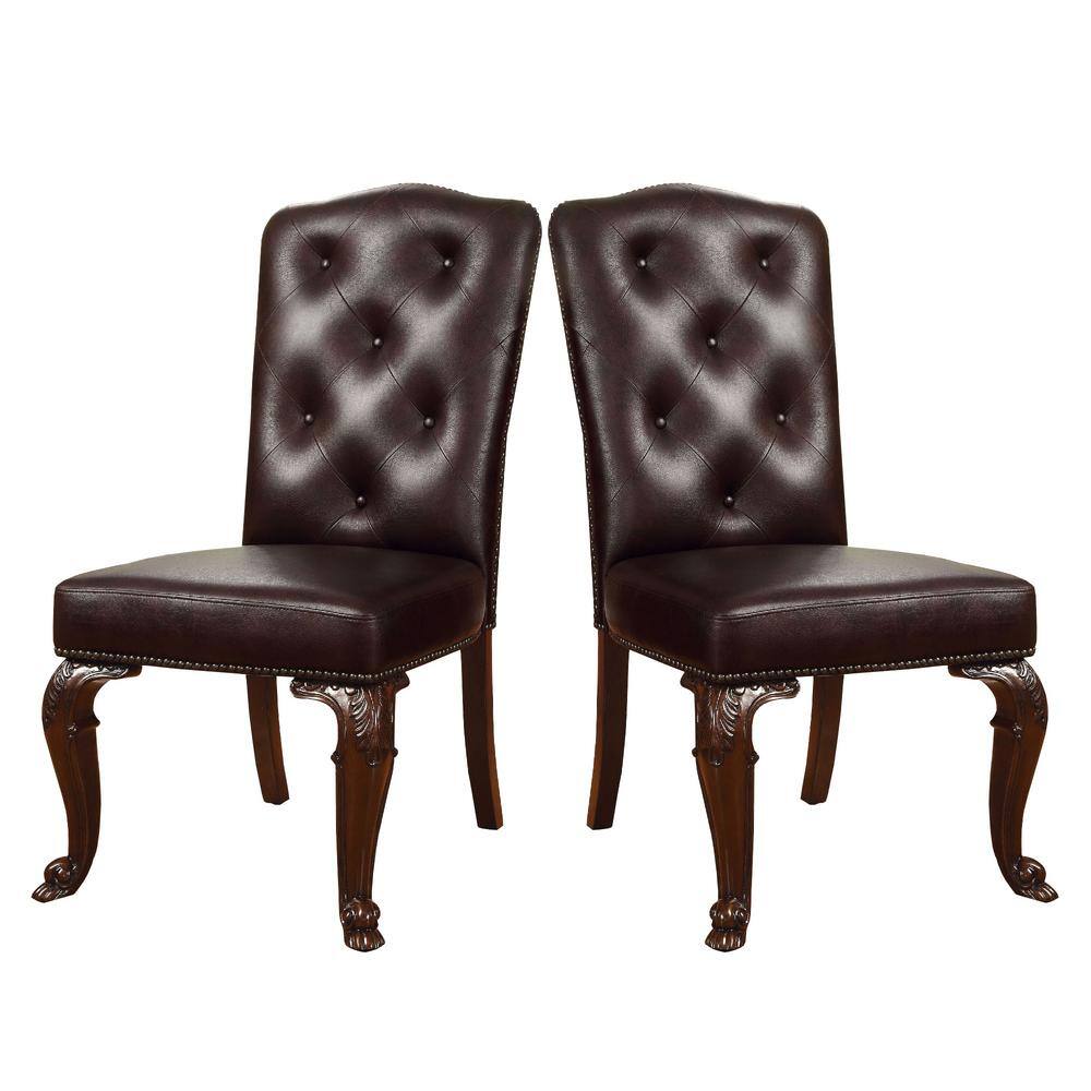 Brown Faux Leather Upholstered Wood Side Chair