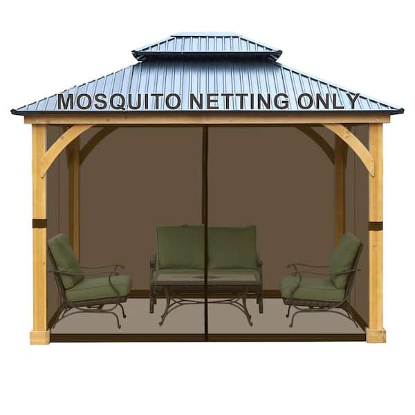 Aoodor 10 ft. x 13 ft. Universal Replacement Mosquito Netting for Patio Gazebos with Zippers (Mosquito Net Only) - Brown