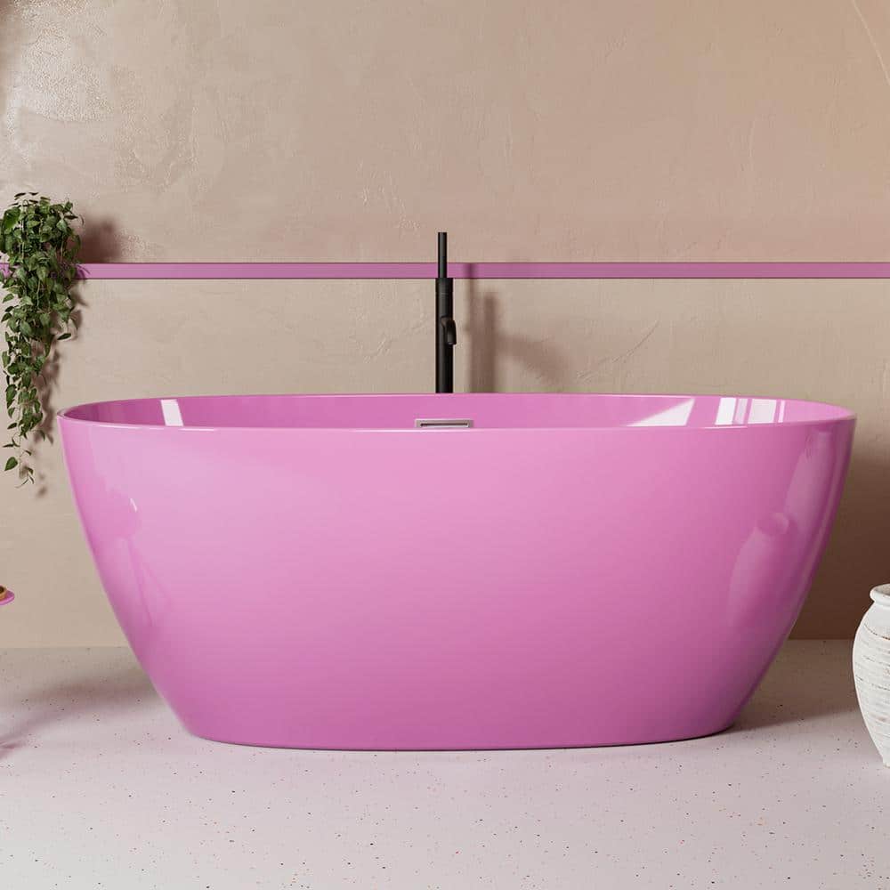 60'' Pink Acrylic Freestanding Double Slipper Bathtub