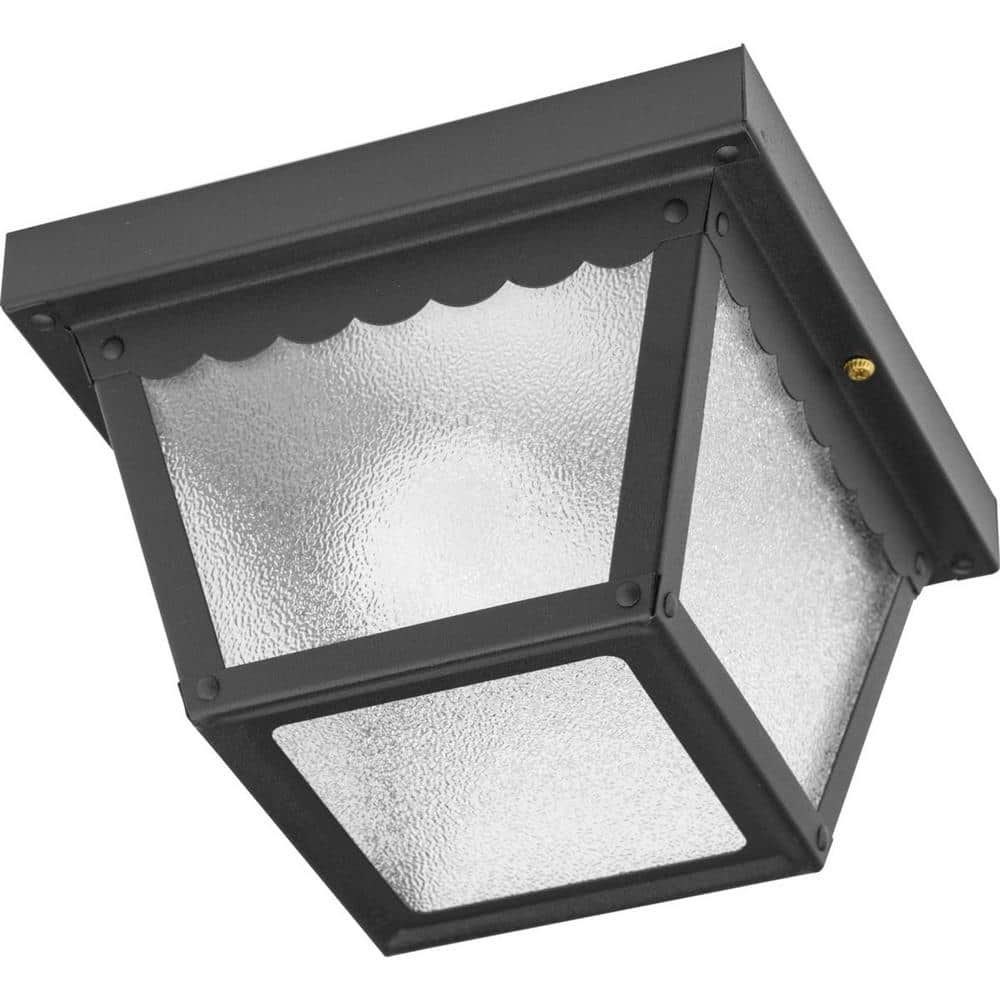 Matte Black and Bronze Scalloped Glass Ceiling Mount Light