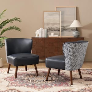 Timon Mid-Century Modern Wingback Variety Fabric Pattern Side Chair with Solid Wood Legs Set of 2-Navy