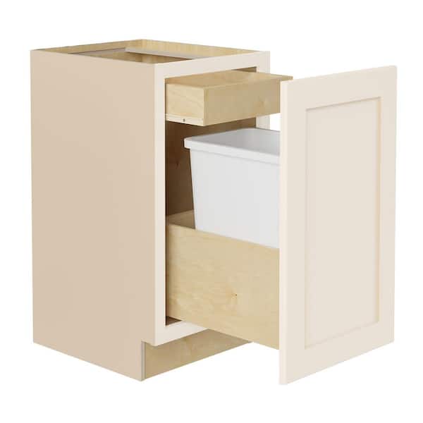 Home Decorators Collection Newport 15 in. W x 24 in. D x 34.5 in. H Assembled Plywood Trash Can Kitchen Cabinet in Blended Cream with 1D Soft Close