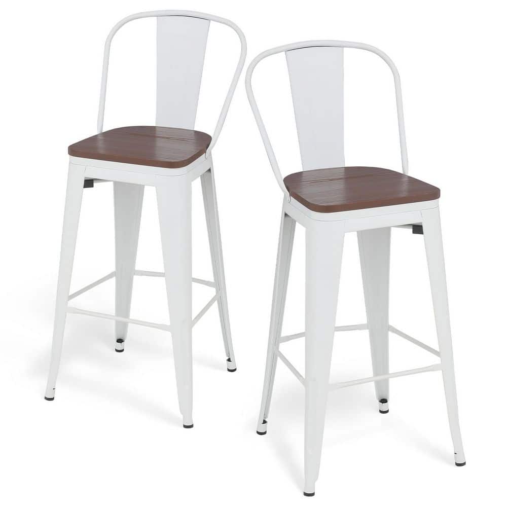 White Stackable 30.5 in. Counter Height Metal Outdoor Bar Stool (2-Pack) price history on PriceWatchPro