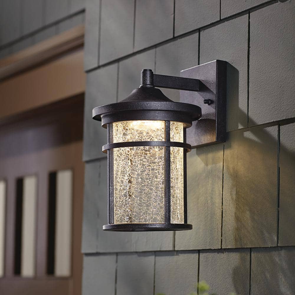 Aged Iron Medium Outdoor LED Lantern with Crackle Glass