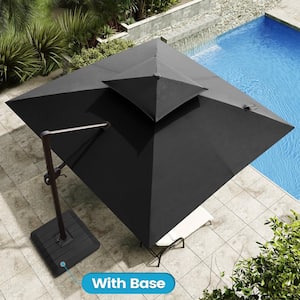 11 ft. x 11 ft. Double Top Cantilever Tilt Patio Umbrella in Black with 4-Piece 220 lbs. HDPE Base