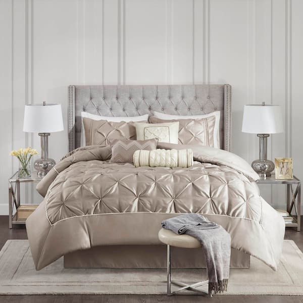 Vivian 7-Piece Taupe Polyester Queen Tufted Comforter Set