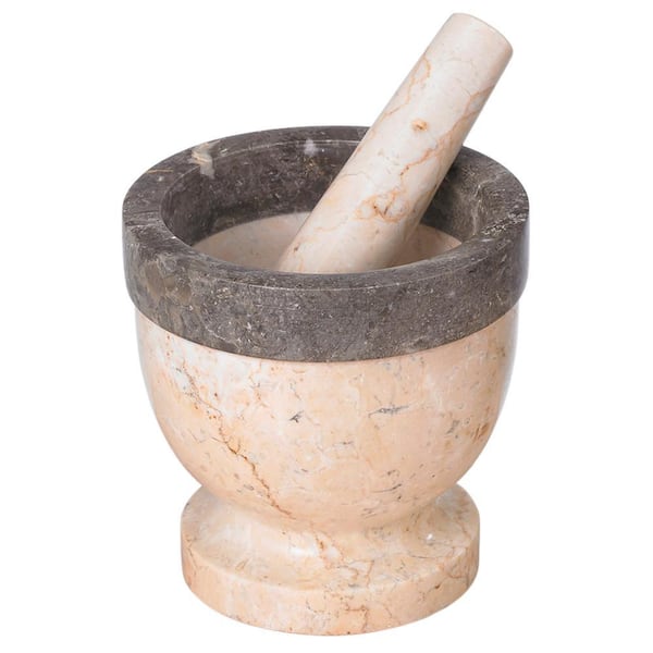 5.9 in. x 5.9 in. Natural 2-Tone Marble Mortar and Pestle