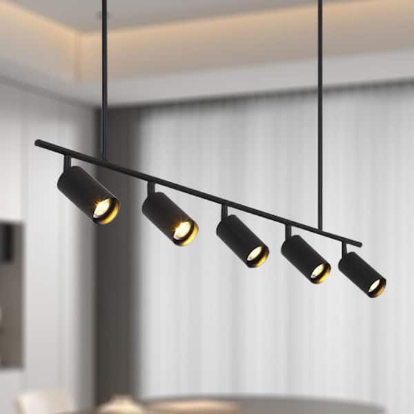HUOKU Parroco 5 Light Modern Black Chandelier With GU10 Bulb Base Spotlight Tracking Light for Living Room
