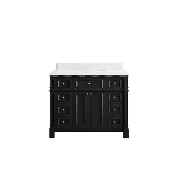 Willow Collections Paris 42 in. W x 22 in. D x 36 in. H Single Sink Bath Vanity in Black with 1.5 in. White qt. Top