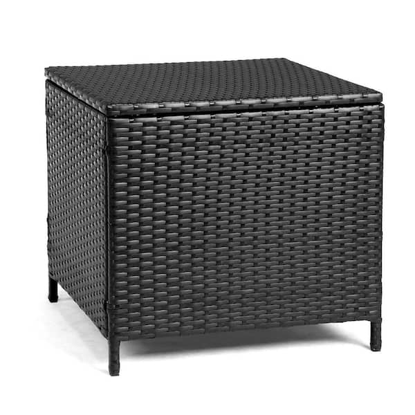 Patio Black Square Wicker Side Table