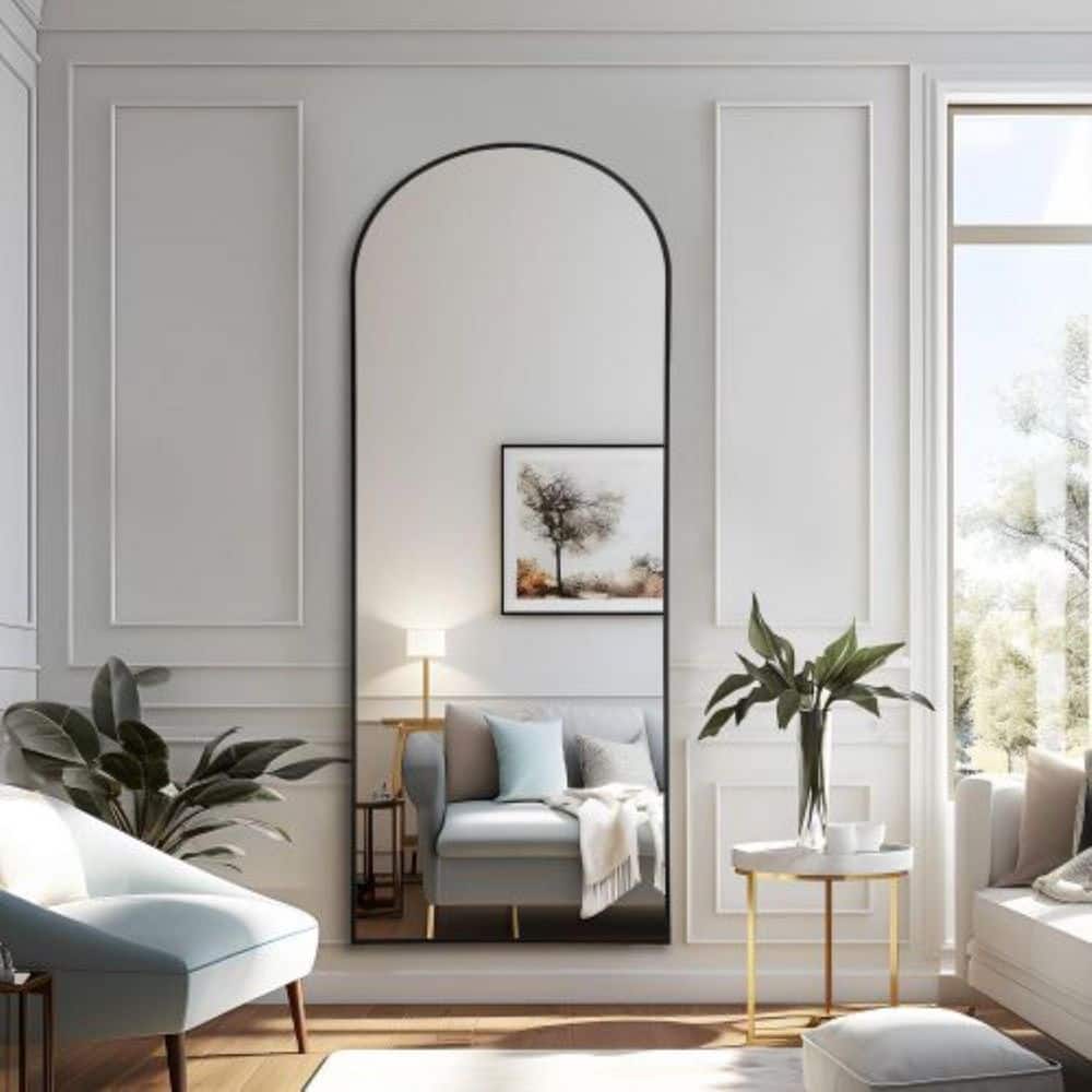 Black 23.6 in. W x 71 in. H Arch Metal Full Length Mirror Full Body Floor M