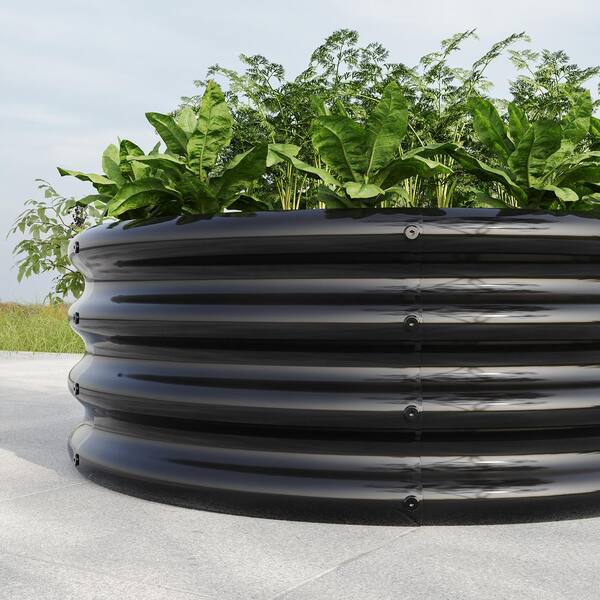 Unbranded - Black 32 in. x 32 in. x 11 in. Round Galvanized Steel Raised Garedn Bed Raised Planter Box for Flowers, Herbs, Fruits