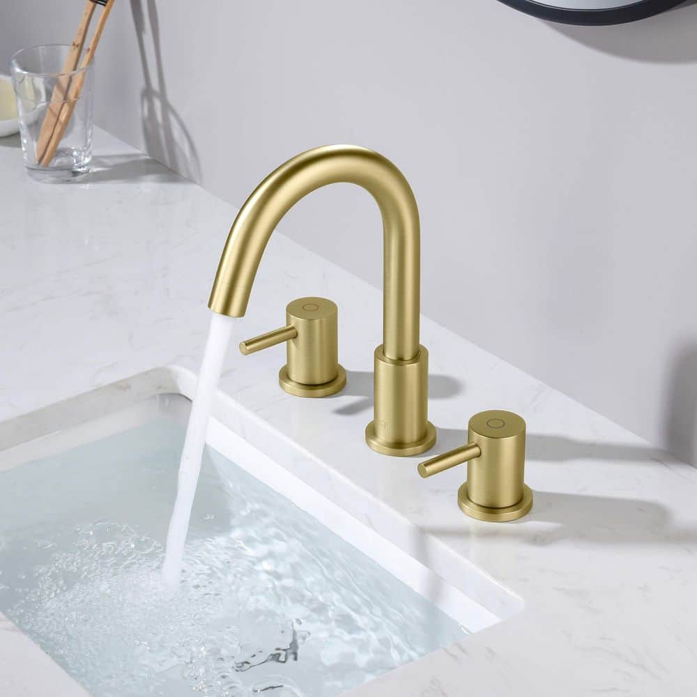 Elegant Brushed Gold Circular Widespread Bathroom Faucet