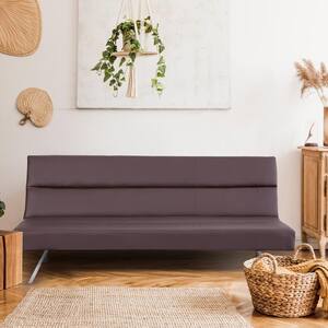 Homestock Black Futon Sofa Bed Faux Leather Futon Couch Modern Convertible Folding Sofa Bed Couch with Chrome Legs